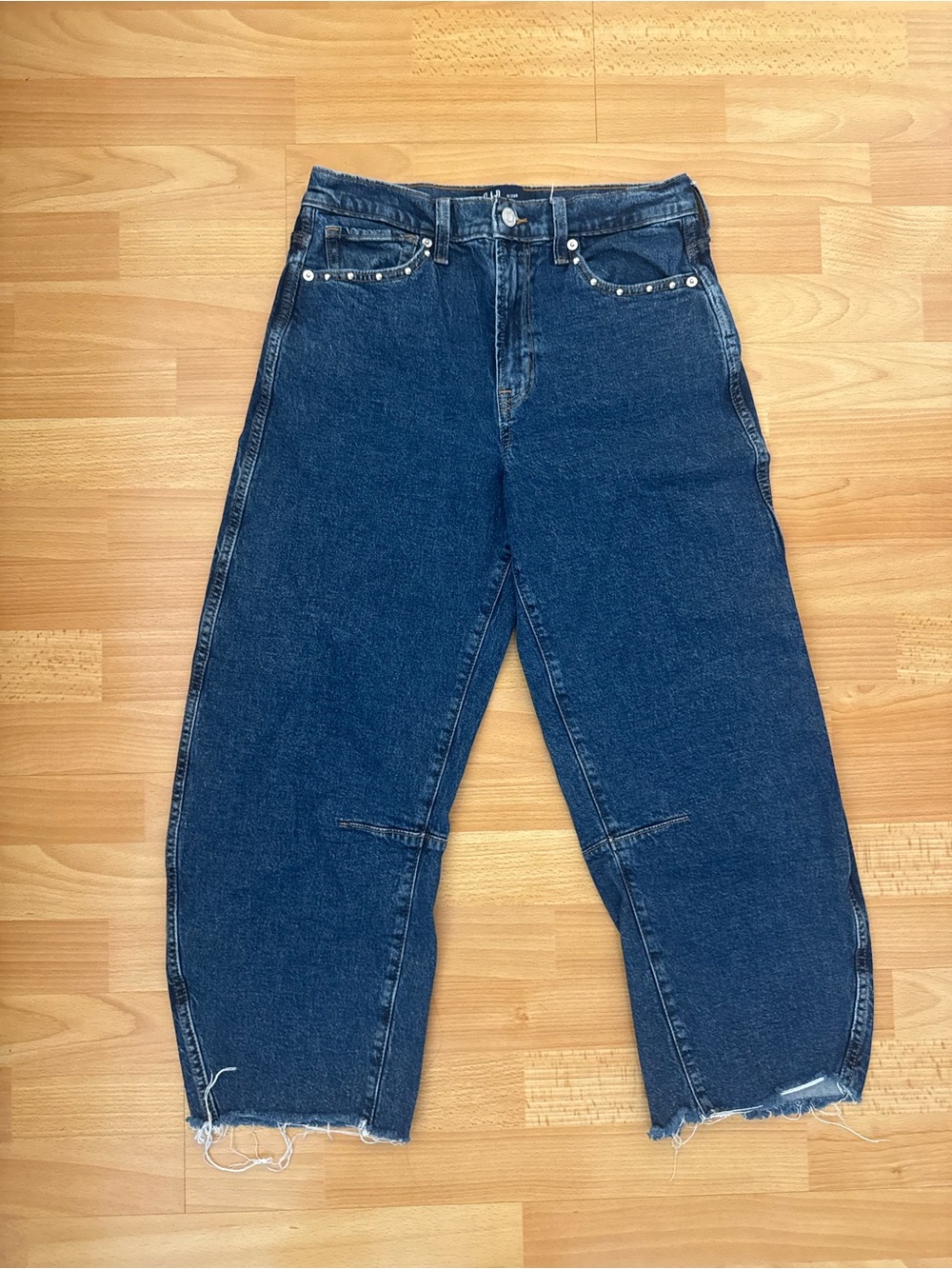 GAP Dark Blue Denim Studded Barrel Jeans Waistband Detail *Hemmed
